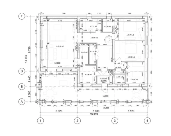 Detailní Architektonický Půdorys Soukromého Domu Dispozice Bytu Půdorys Vektorová Ilustrace — Stockový vektor