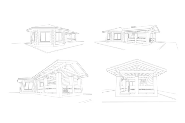 Gazebo Ram Med Bbq Grill Vektor Illustration Detaljerad Arkitektonisk Plan — Stock vektor