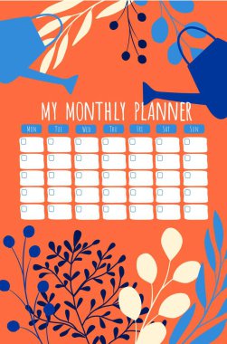 Vektör ilkbahar çiçekli el Aylık planlayıcı, zamanlama şablonu. 