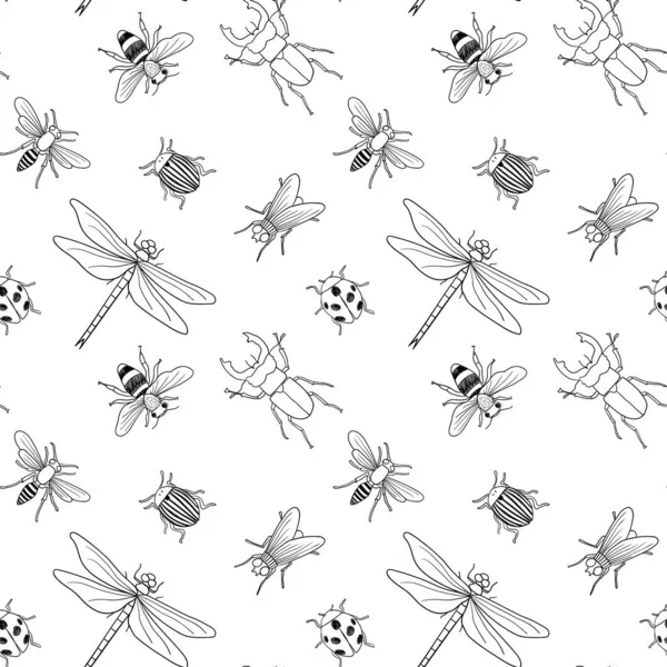 Vector Seamless Black White Pattern Different Hand Drawn Doodle Isolated Stock Illustration