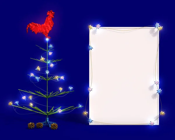 Cartaz de maquilhagem com árvore de Natal e borboletas. Caroço . — Fotografia de Stock