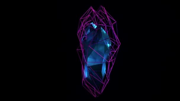 Low poly design coeur bleu. Animation radiale vidéo . — Video