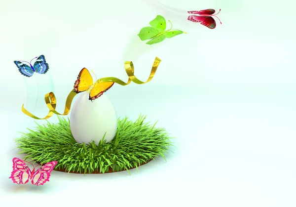 Velikonoční vajíčko na trávě. 3D vykreslování. — Stock fotografie