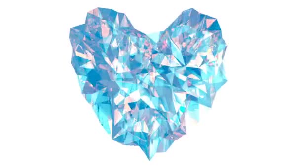 Animation Abstract Crystal Heart Low Poly Style Colored Light White — Stock Video