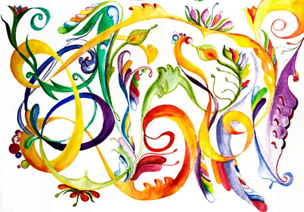 Desenho Aquarelas Cachos Multi Coloridos Flores — Fotografia de Stock