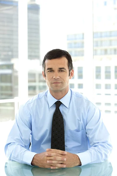 Portrait of a corporate business executive man sitting at desk — Stock Photo, Image