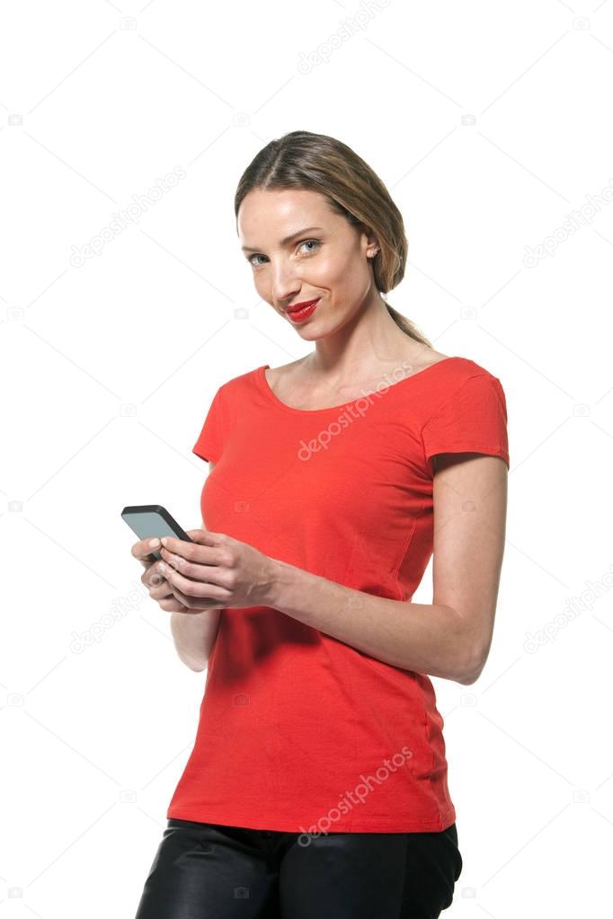  Woman text messaging on smart phone