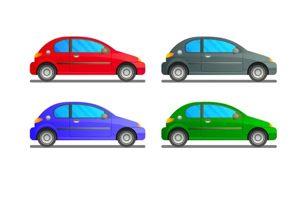 Ensemble vectoriel d'une voiture de différentes couleurs sur un fond blanc — Image vectorielle