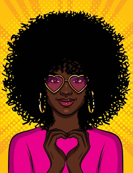 Cor Vetor Pop Arte Estilo Ilustração Uma Bela Menina Afro —  Vetores de Stock