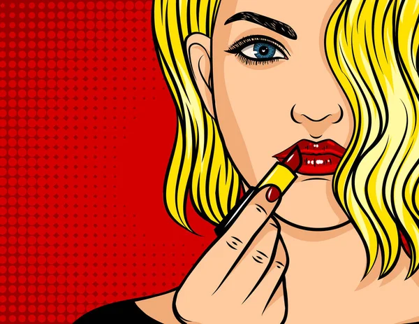 Farbvektor Pop Art Comic Stil Illustration Blondes Mädchen Mit Rotem — Stockvektor