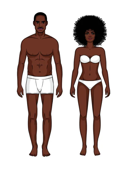 Conjunto Homens Mulheres Afro Americanos Lingerie Modelo Cara Menina Frente —  Vetores de Stock