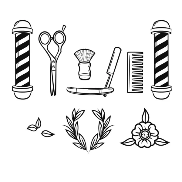 Ensemble Outils Vectoriels Noir Blanc Pour Salon Coiffeur Illustration Bande — Image vectorielle