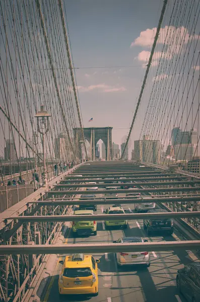 纽约, 布鲁克林大桥, 复古风格 — 图库照片