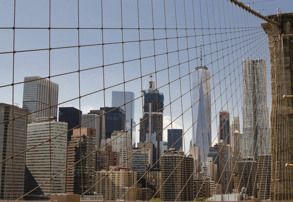 New York, Brooklyn bridge, details,Manhattan skyline