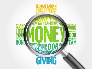 Büyüteç ile para kelime bulutu