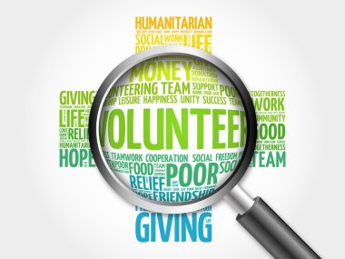 Büyüteç ile gönüllü kelime bulutu