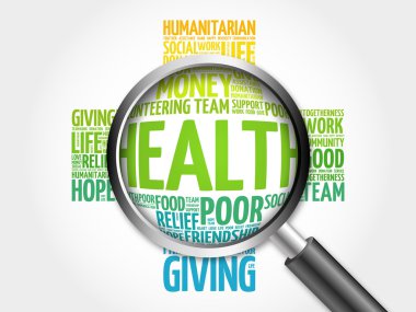 Büyüteç ile sağlık kelime bulutu