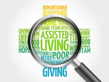 Kelime bulutu Büyüteç, çapraz kavramı 3d çizim ile yaşayan destekli