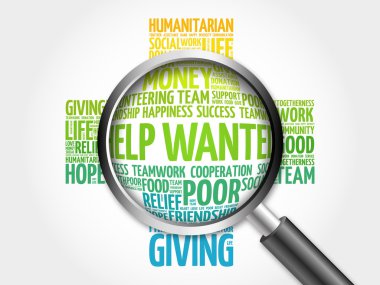 Wanted kelime bulutu kavramı 3d çizim çapraz büyüteç ile yardım