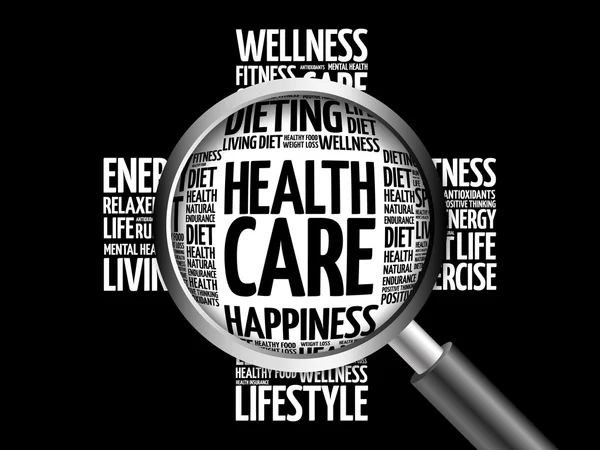 Health care word cloud with magnifying glass — Stock Photo, Image