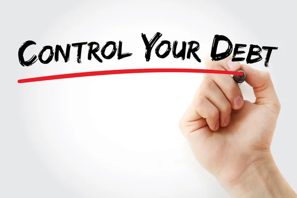 Hand skriva kontroll din skuld med markör — Stockfoto