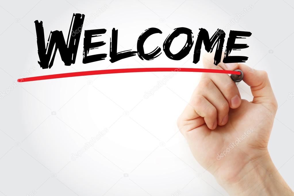 Hand writing Welcome with marker