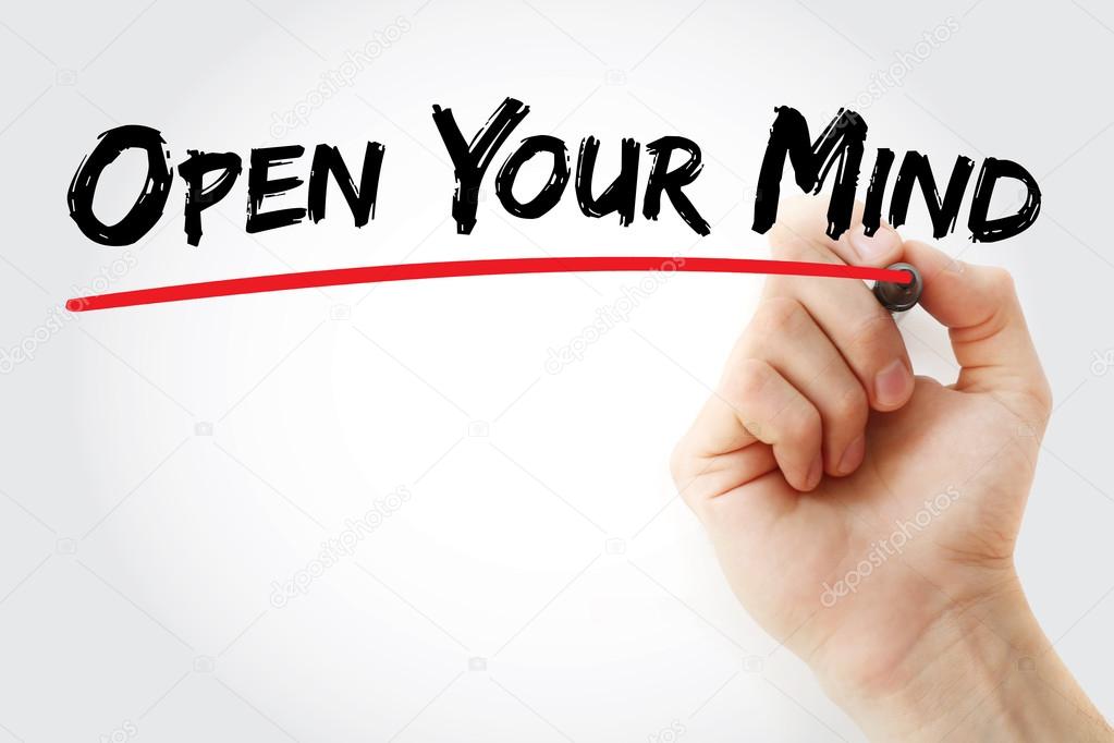 Hand writing Open Your Mind with marker