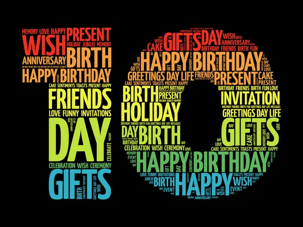 Happy 10th birthday word cloud — Stock Vector