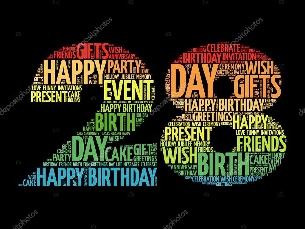 Happy 28th birthday word cloud Stock Vector by ©dizanna 125726498