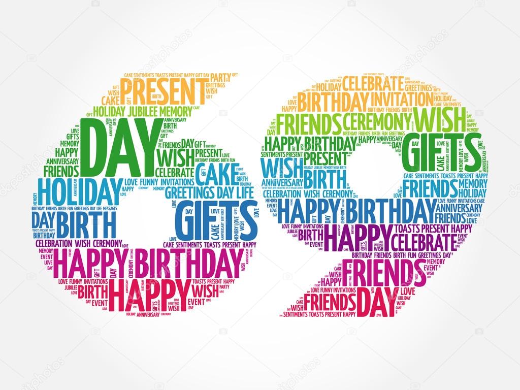 Happy 69th birthday word cloud — Stock Vector © dizanna #125727370
