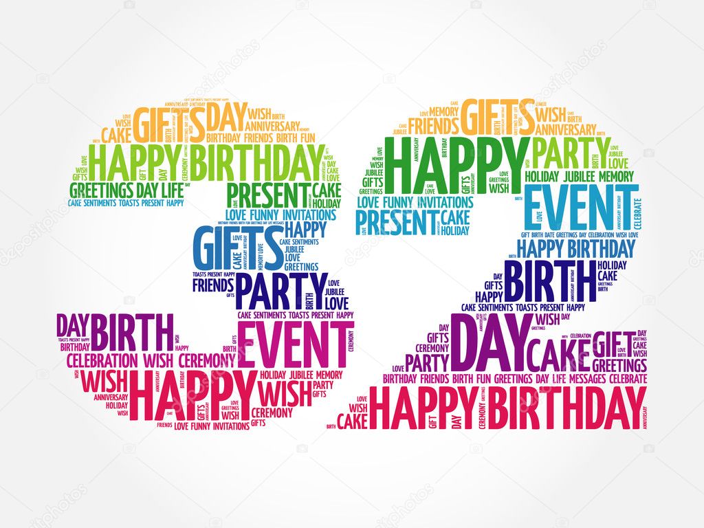 Happy 32nd birthday word cloud Stock Vector by ©dizanna 125727576