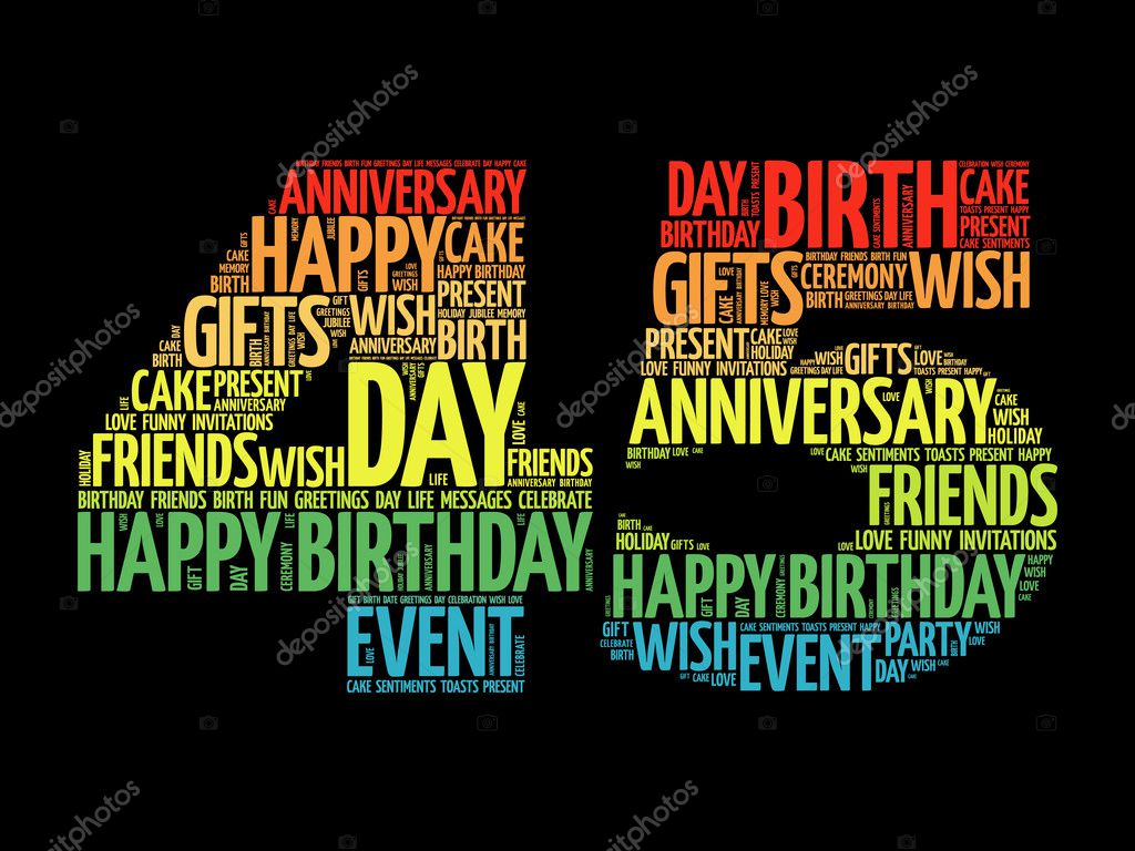 Happy 45th birthday word cloud Stock Vector by ©dizanna 125728104