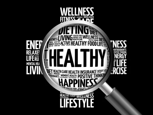 HEALTHY word cloud with magnifying glass — Stock Photo, Image