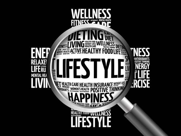 LIFESTYLE word cloud with magnifying glass — Stock Photo, Image