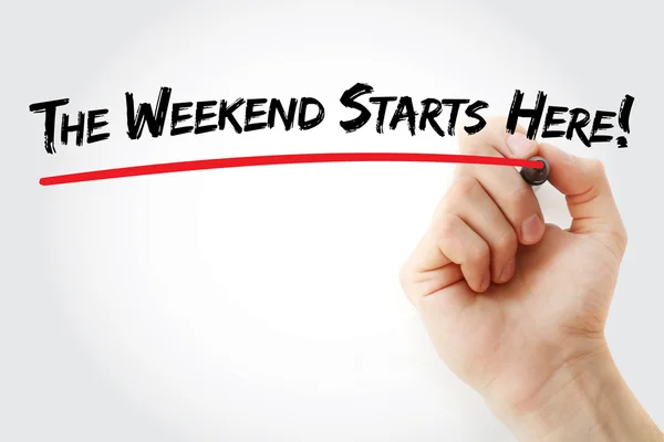 Escrita à mão O fim de semana começa aqui ! — Fotografia de Stock