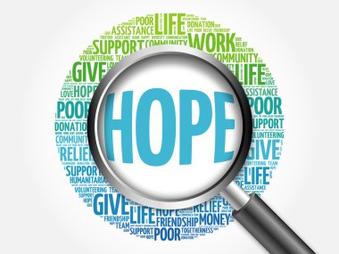 Kelime bulutu büyüteç ile umut