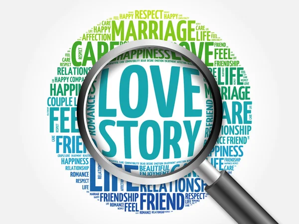 Love Story nuvem de palavras com lupa — Fotografia de Stock