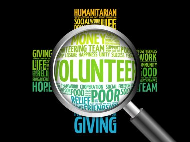 Kelime bulutu büyüteç ile gönüllü