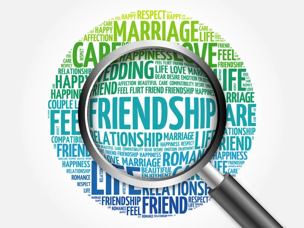 Friendship word cloud with magnifying glass — Stock Photo, Image