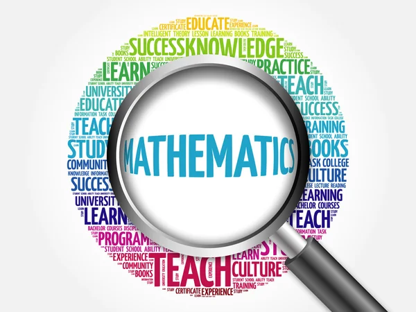 Matematica parola nube con lente d'ingrandimento — Foto Stock