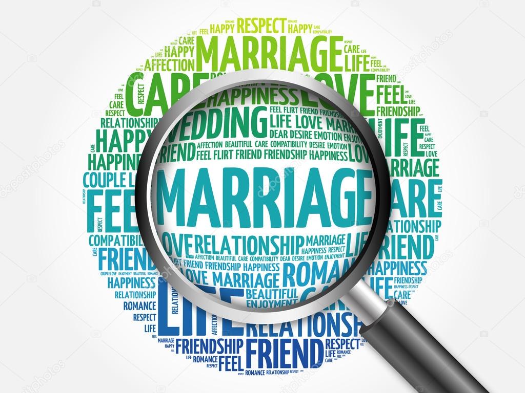 Marriage word cloud with magnifying glass