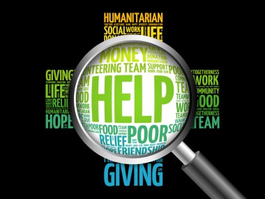 Kelime bulutu büyüteç ile yardım