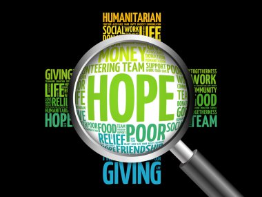 Kelime bulutu büyüteç ile umut