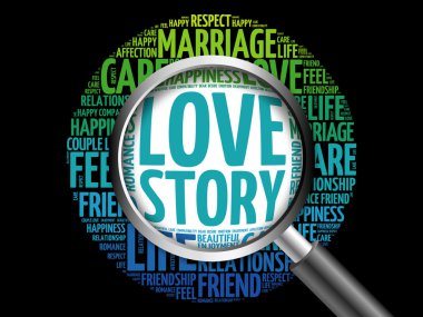 Hikaye kelime bulutu büyüteç ile seviyorum