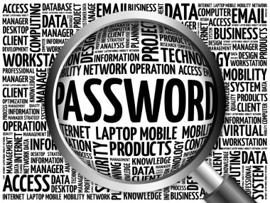 Şifre kelime bulutu büyüteç ile