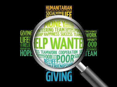 Wanted kelime bulutu büyüteç ile yardım