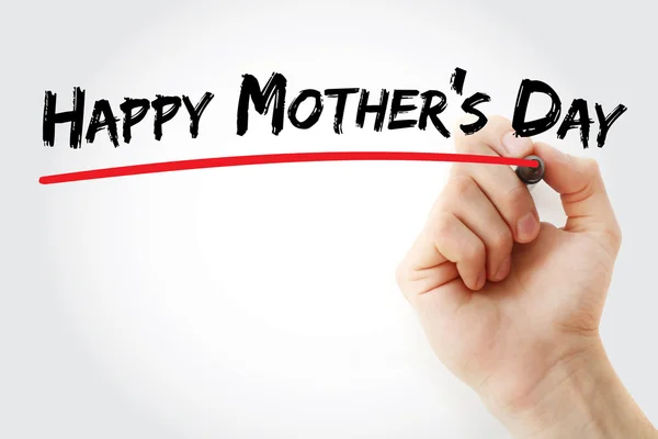 Hand skriva glad mors dag med markör — Stockfoto
