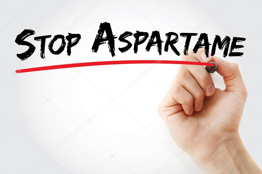 Hand writing Stop Aspartame with marker