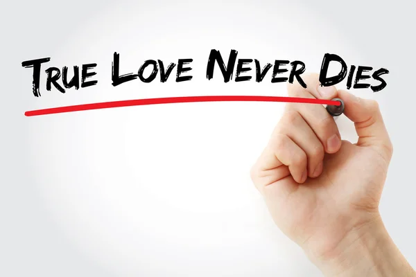 Hand writing True Love Never Dies with marker — Stock Photo, Image