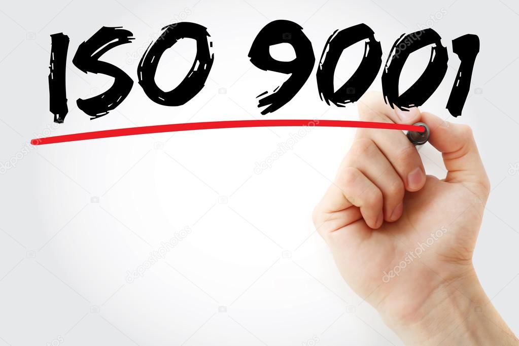 Hand writing ISO 9001 with marker